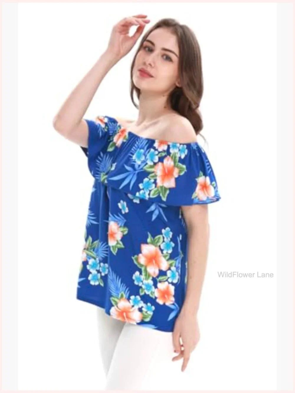 Matching Hawaiian Luau Shirt & Off-Shoulder Ruffle Top Set